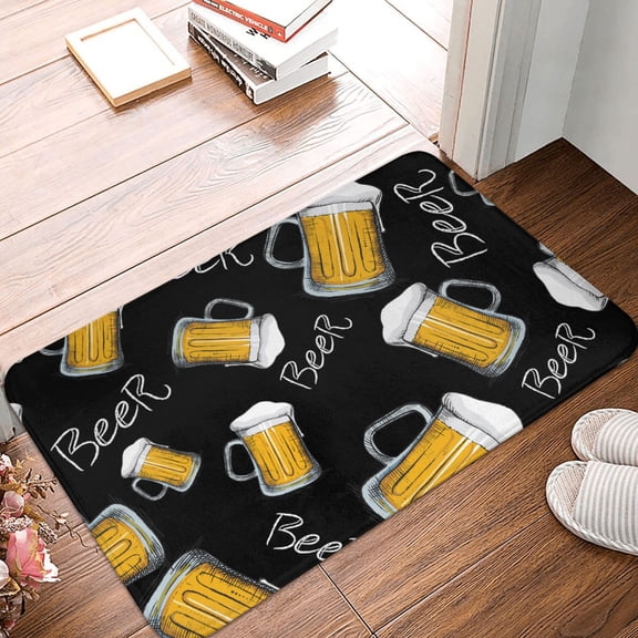 Front Door Mat Indoor Outdoor Outside Entrance - 16*24in Washable Cute Cartoon Beer Mug Thin Bathroom Rugs Fit Under Door, Bath Rugs for Bathroom, Kitchen Rugs Mats for Floor
