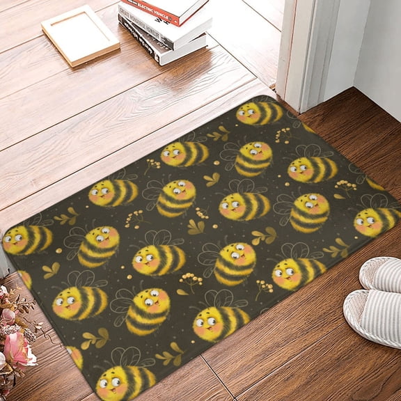 Front Door Mat Indoor Outdoor Outside Entrance - 16*24in Washable Cute Cartoon Bees Thin Bathroom Rugs Fit Under Door, Bath Rugs for Bathroom, Kitchen Rugs Mats for Floor