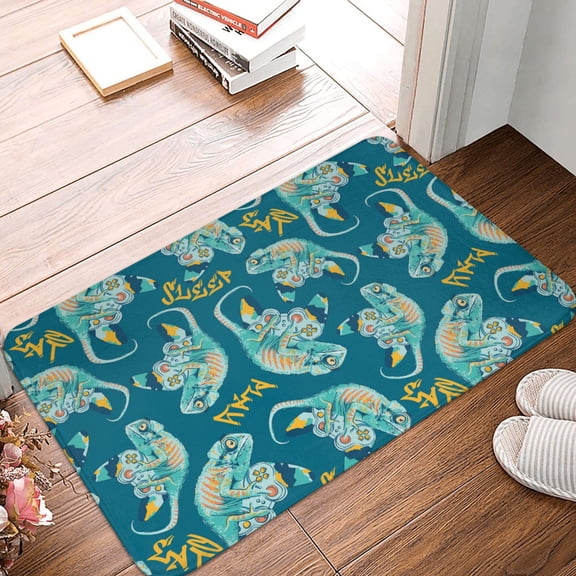 Front Door Mat Indoor Outdoor Outside Entrance - 16*24in Washable Cute Chameleon Lizard Handle Thin Bathroom Rugs Fit Under Door, Bath Rugs for Bathroom, Kitchen Rugs Mats for Floor