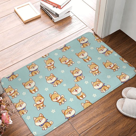 Front Door Mat Indoor Outdoor Outside Entrance - 16*24in Washable Cute Corgi Dog Funny Cartoon Thin Bathroom Rugs Fit Under Door, Bath Rugs for Bathroom, Kitchen Rugs Mats for Floor