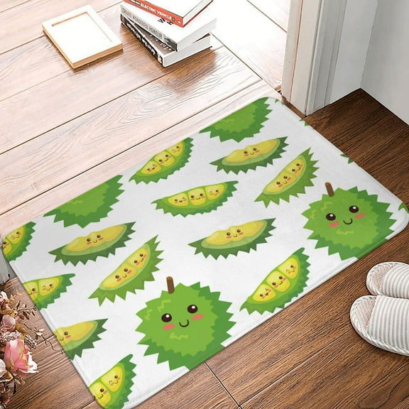 Front Door Mat Indoor Outdoor Outside Entrance - 16*24in Washable Cute Durian Mint Green Thin Bathroom Rugs Fit Under Door, Bath Rugs for Bathroom, Kitchen Rugs Mats for Floor