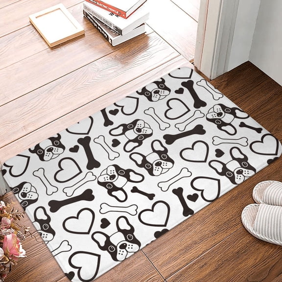 Front Door Mat Indoor Outdoor Outside Entrance - 16*24in Washable Cute French Bulldog Black White Thin Bathroom Rugs Fit Under Door, Bath Rugs for Bathroom, Kitchen Rugs Mats for Floor