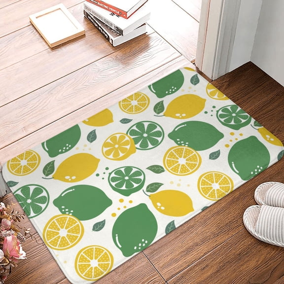 Front Door Mat Indoor Outdoor Outside Entrance - 16*24in Washable Cute Limes Yellow Green Leaves Thin Bathroom Rugs Fit Under Door, Bath Rugs for Bathroom, Kitchen Rugs Mats for Floor