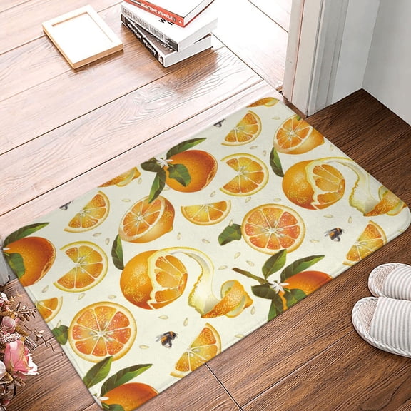 Front Door Mat Indoor Outdoor Outside Entrance - 16*24in Washable Cute Orange Honey Bee Thin Bathroom Rugs Fit Under Door, Bath Rugs for Bathroom, Kitchen Rugs Mats for Floor