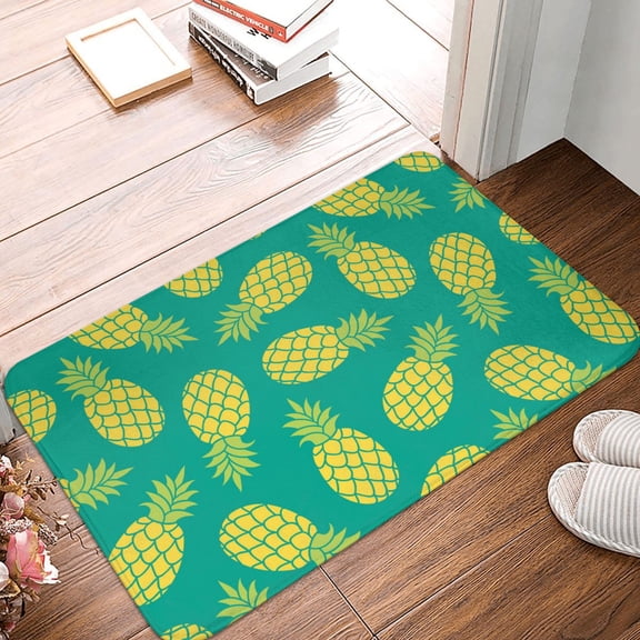 Front Door Mat Indoor Outdoor Outside Entrance - 16*24in Washable Cute Pineapple Pine Green Thin Bathroom Rugs Fit Under Door, Bath Rugs for Bathroom, Kitchen Rugs Mats for Floor