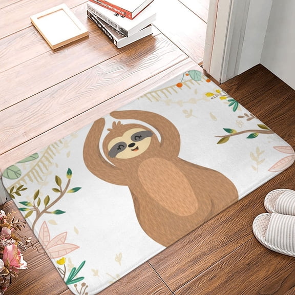 Front Door Mat Indoor Outdoor Outside Entrance - 16*24in Washable Cute Sloth In Yoga Pose Tree Thin Bathroom Rugs Fit Under Door, Bath Rugs for Bathroom, Kitchen Rugs Mats for Floor