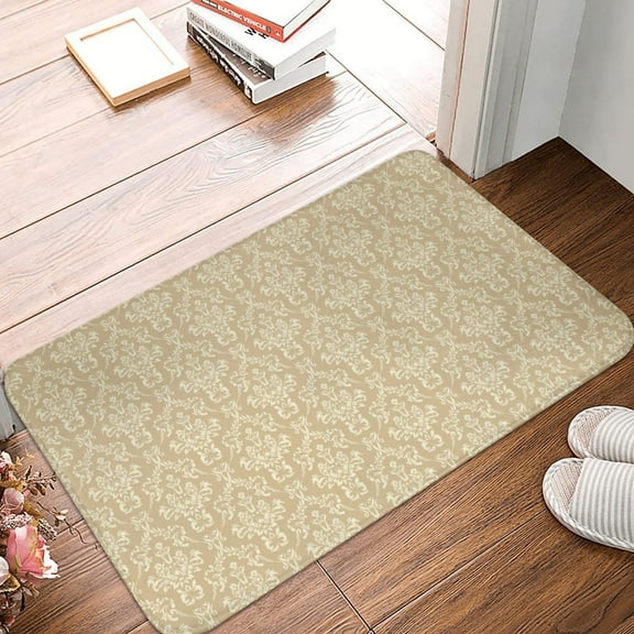 Front Door Mat Indoor Outdoor Outside Entrance - 16*24in Washable Damask Beige Tan Brown Thin Bathroom Rugs Fit Under Door, Bath Rugs for Bathroom, Kitchen Rugs Mats for Floor