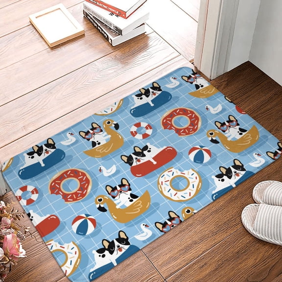 Front Door Mat Indoor Outdoor Outside Entrance - 16*24in Washable Dogs With Pool Floats Thin Bathroom Rugs Fit Under Door, Bath Rugs for Bathroom, Kitchen Rugs Mats for Floor