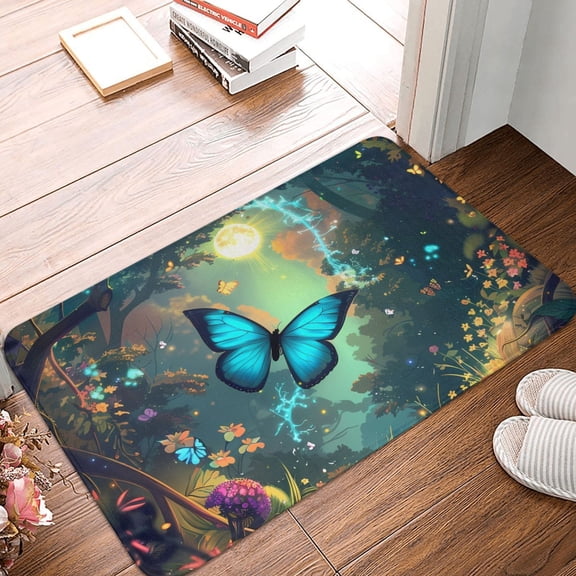 Front Door Mat Indoor Outdoor Outside Entrance - 16*24in Washable Enchanted Forest Butterfly A Thin Bathroom Rugs Fit Under Door, Bath Rugs for Bathroom, Kitchen Rugs Mats for Floor