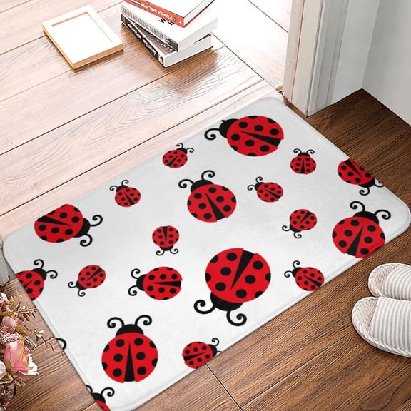 Front Door Mat Indoor Outdoor Outside Entrance - 16*24in Washable Fly Flying Ladybug Thin Bathroom Rugs Fit Under Door, Bath Rugs for Bathroom, Kitchen Rugs Mats for Floor