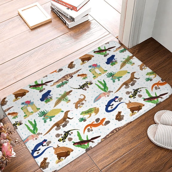 Front Door Mat Indoor Outdoor Outside Entrance - 16*24in Washable Frog Turtle Newt Lizard Seaweed Thin Bathroom Rugs Fit Under Door, Bath Rugs for Bathroom, Kitchen Rugs Mats for Floor
