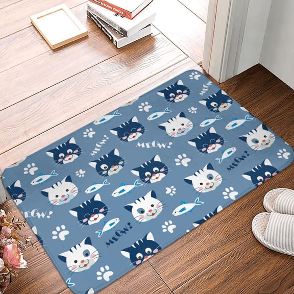 Front Door Mat Indoor Outdoor Outside Entrance - 16*24in Washable Funny Cute Cat Face Fish Thin Bathroom Rugs Fit Under Door, Bath Rugs for Bathroom, Kitchen Rugs Mats for Floor