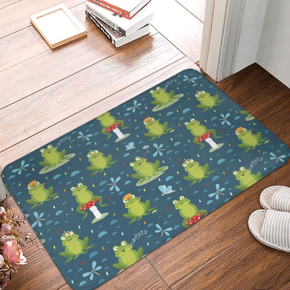 Front Door Mat Indoor Outdoor Outside Entrance - 16*24in Washable Funny Frogs Dragonfly Raining Thin Bathroom Rugs Fit Under Door, Bath Rugs for Bathroom, Kitchen Rugs Mats for Floor