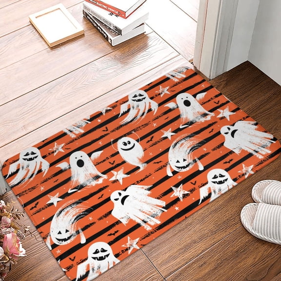 Front Door Mat Indoor Outdoor Outside Entrance - 16*24in Washable Funny Ghost Halloween Patterns Thin Bathroom Rugs Fit Under Door, Bath Rugs for Bathroom, Kitchen Rugs Mats for Floor