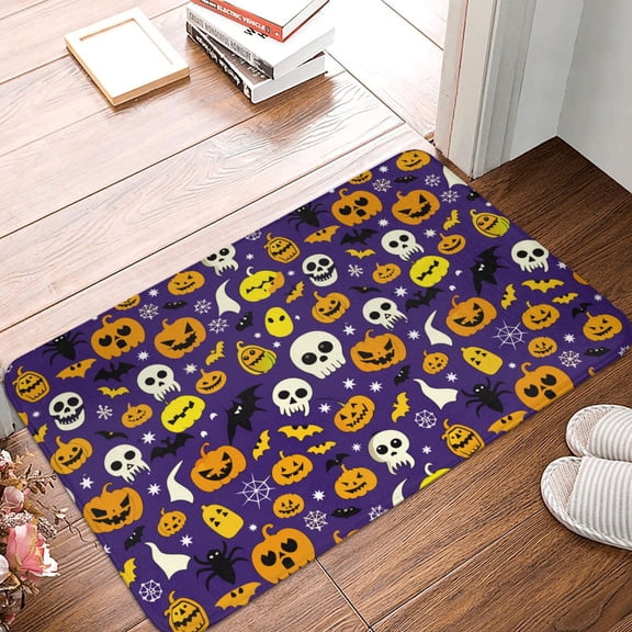 Front Door Mat Indoor Outdoor Outside Entrance - 16*24in Washable Ghost Pumpkins Halloween Thin Bathroom Rugs Fit Under Door, Bath Rugs for Bathroom, Kitchen Rugs Mats for Floor