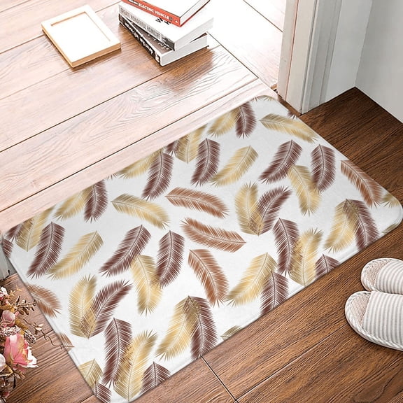 Front Door Mat Indoor Outdoor Outside Entrance - 16*24in Washable Golden Brown Feathers Thin Bathroom Rugs Fit Under Door, Bath Rugs for Bathroom, Kitchen Rugs Mats for Floor