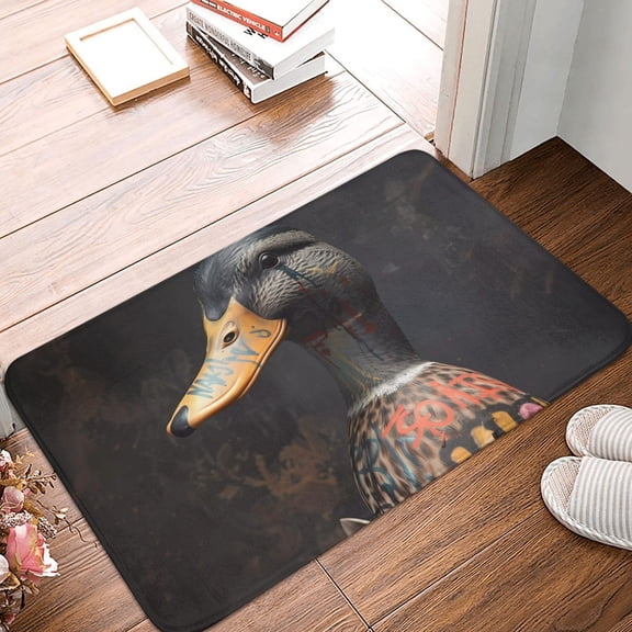 Front Door Mat Indoor Outdoor Outside Entrance - 16*24in Washable Graffiti Cool Duck Thin Bathroom Rugs Fit Under Door, Bath Rugs for Bathroom, Kitchen Rugs Mats for Floor