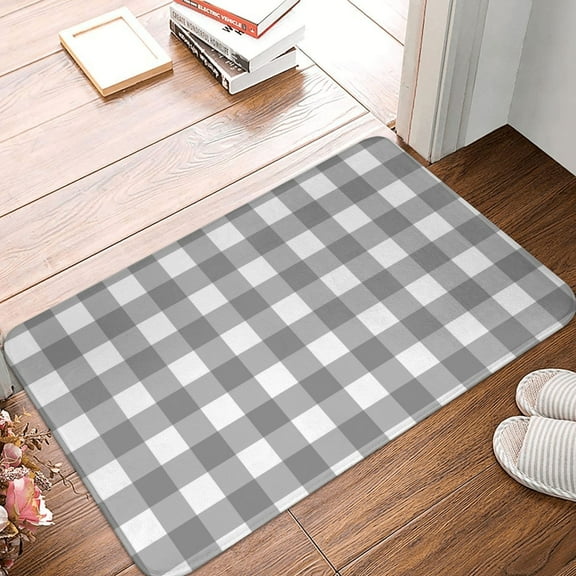 Front Door Mat Indoor Outdoor Outside Entrance - 16*24in Washable Gray Checkboard Thin Bathroom Rugs Fit Under Door, Bath Rugs for Bathroom, Kitchen Rugs Mats for Floor