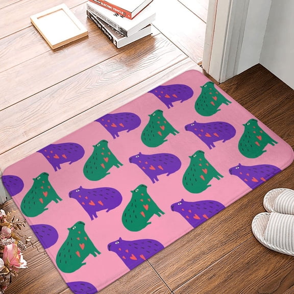 Front Door Mat Indoor Outdoor Outside Entrance - 16*24in Washable Green Purple Capybaras Thin Bathroom Rugs Fit Under Door, Bath Rugs for Bathroom, Kitchen Rugs Mats for Floor