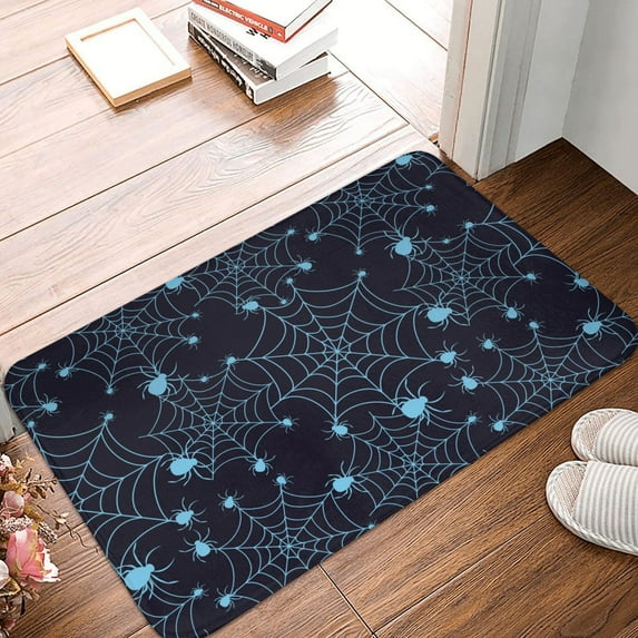 Front Door Mat Indoor Outdoor Outside Entrance - 16*24in Washable Halloween Blue Spiderweb Cobweb Thin Bathroom Rugs Fit Under Door, Bath Rugs for Bathroom, Kitchen Rugs Mats for Floor