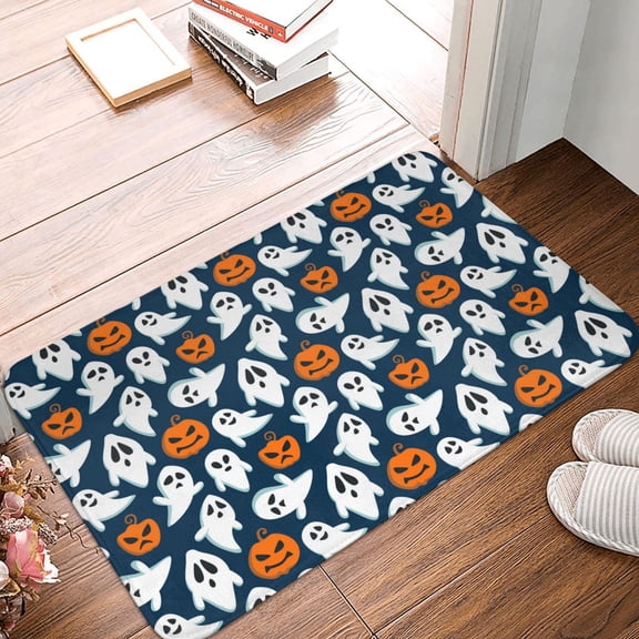 Front Door Mat Indoor Outdoor Outside Entrance - 16*24in Washable Halloween Ghost Pumpkins Design Thin Bathroom Rugs Fit Under Door, Bath Rugs for Bathroom, Kitchen Rugs Mats for Floor
