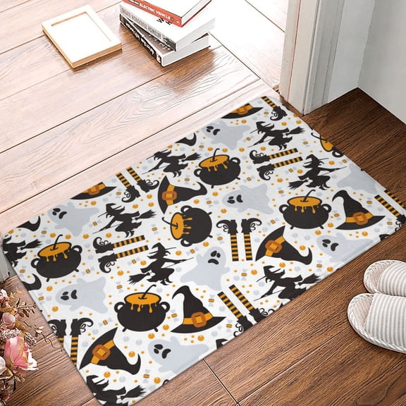 Front Door Mat Indoor Outdoor Outside Entrance - 16*24in Washable Halloween Hat Witch Thin Bathroom Rugs Fit Under Door, Bath Rugs for Bathroom, Kitchen Rugs Mats for Floor