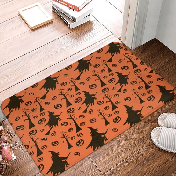 Front Door Mat Indoor Outdoor Outside Entrance - 16*24in Washable Halloween Witch Print Thin Bathroom Rugs Fit Under Door, Bath Rugs for Bathroom, Kitchen Rugs Mats for Floor