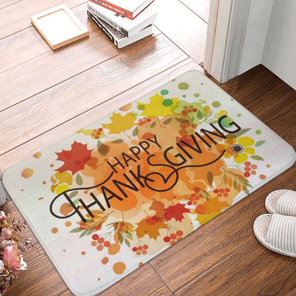 Front Door Mat Indoor Outdoor Outside Entrance - 16*24in Washable Happy Thanksgiving Thin Bathroom Rugs Fit Under Door, Bath Rugs for Bathroom, Kitchen Rugs Mats for Floor