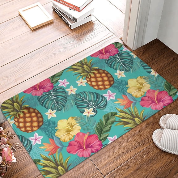 Front Door Mat Indoor Outdoor Outside Entrance - 16*24in Washable Hawaiian Style Pineapple Thin Bathroom Rugs Fit Under Door, Bath Rugs for Bathroom, Kitchen Rugs Mats for Floor