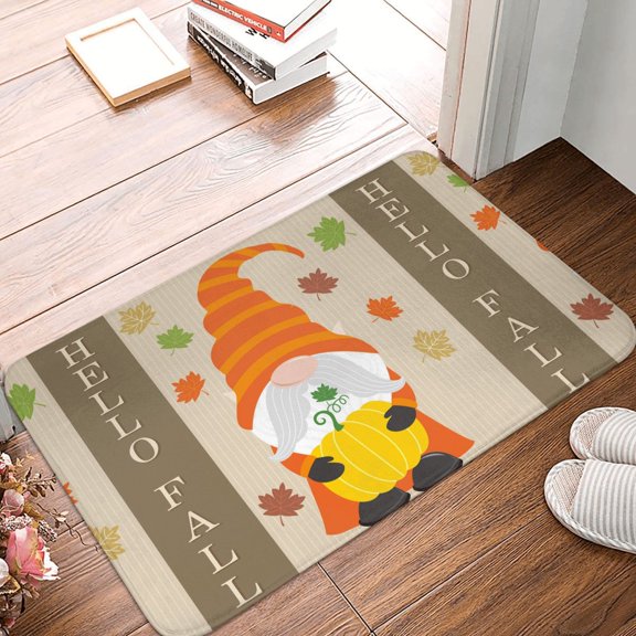 Front Door Mat Indoor Outdoor Outside Entrance - 16*24in Washable Hello Fall Gnomes 1 Thin Bathroom Rugs Fit Under Door, Bath Rugs for Bathroom, Kitchen Rugs Mats for Floor