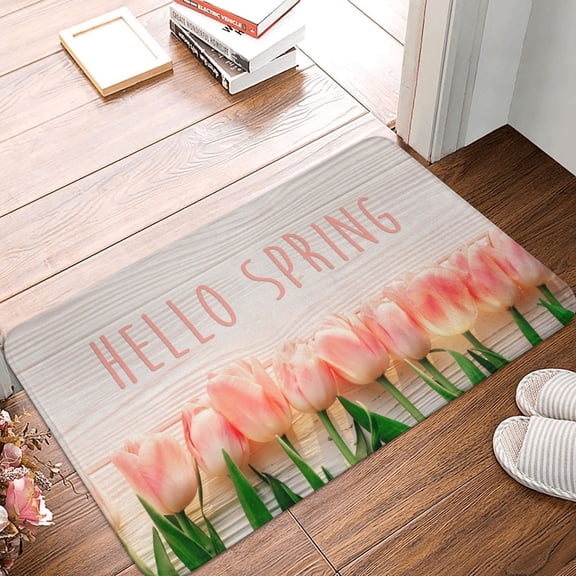 Front Door Mat Indoor Outdoor Outside Entrance - 16*24in Washable Hello Spring Thin Bathroom Rugs Fit Under Door, Bath Rugs for Bathroom, Kitchen Rugs Mats for Floor