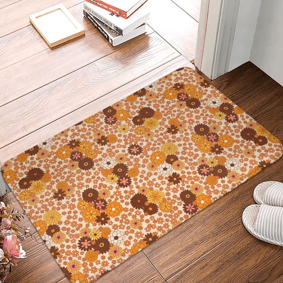 Front Door Mat Indoor Outdoor Outside Entrance - 16*24in Washable Hippie Ditsy Floral Thin Bathroom Rugs Fit Under Door, Bath Rugs for Bathroom, Kitchen Rugs Mats for Floor