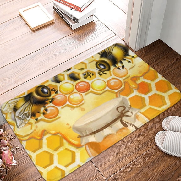 Front Door Mat Indoor Outdoor Outside Entrance - 16*24in Washable Honey Bee Thin Bathroom Rugs Fit Under Door, Bath Rugs for Bathroom, Kitchen Rugs Mats for Floor