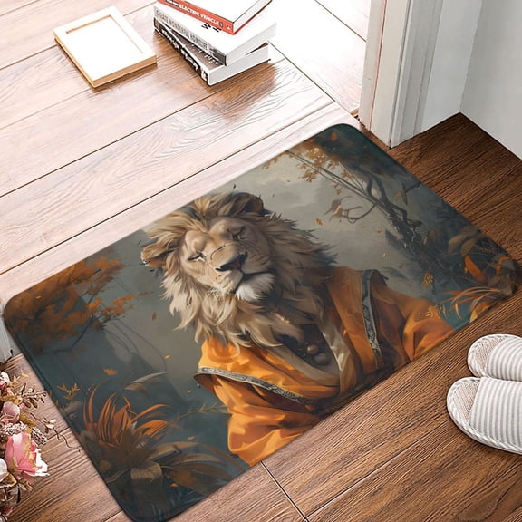 Front Door Mat Indoor Outdoor Outside Entrance - 16*24in Washable Jungle Meditating Lion Thin Bathroom Rugs Fit Under Door, Bath Rugs for Bathroom, Kitchen Rugs Mats for Floor