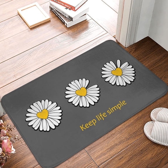 Front Door Mat Indoor Outdoor Outside Entrance - 16*24in Washable Keep Life Simple Daisy Flower Thin Bathroom Rugs Fit Under Door, Bath Rugs for Bathroom, Kitchen Rugs Mats for Floor