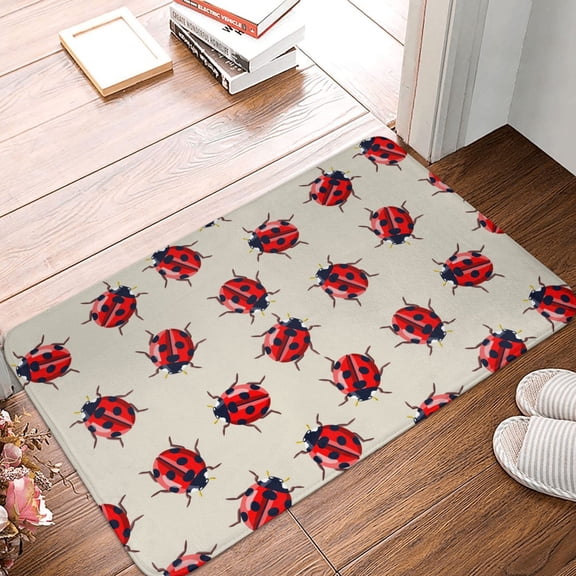 Front Door Mat Indoor Outdoor Outside Entrance - 16*24in Washable Ladybug Print Thin Bathroom Rugs Fit Under Door, Bath Rugs for Bathroom, Kitchen Rugs Mats for Floor