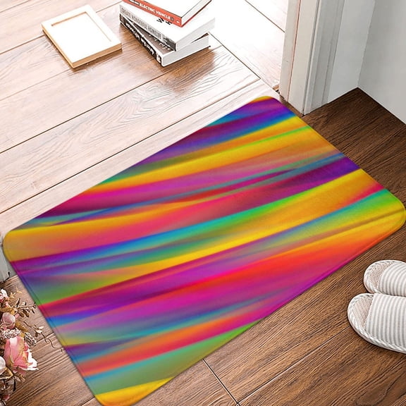 Front Door Mat Indoor Outdoor Outside Entrance - 16*24in Washable Lines Multicolored Rainbow Thin Bathroom Rugs Fit Under Door, Bath Rugs for Bathroom, Kitchen Rugs Mats for Floor