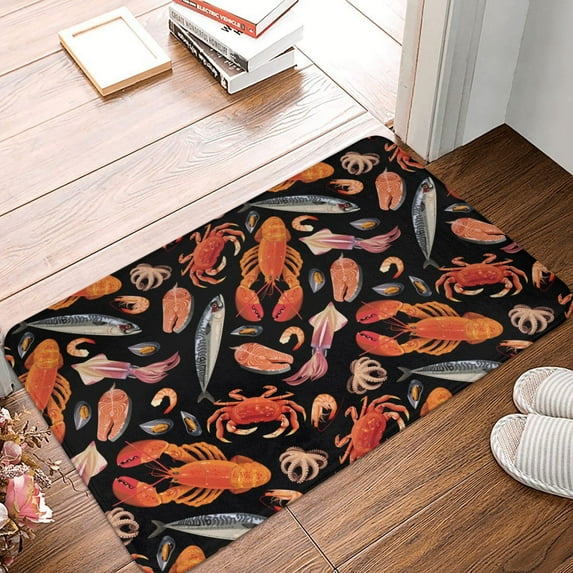 Front Door Mat Indoor Outdoor Outside Entrance - 16*24in Washable Lobster Squid Crab Thin Bathroom Rugs Fit Under Door, Bath Rugs for Bathroom, Kitchen Rugs Mats for Floor
