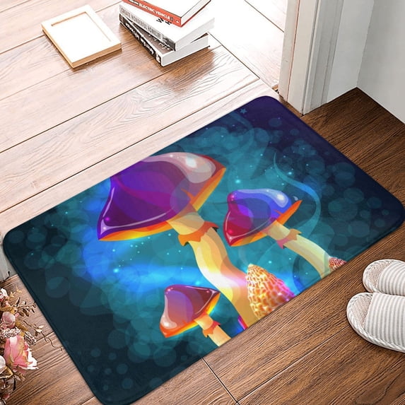 Front Door Mat Indoor Outdoor Outside Entrance - 16*24in Washable Magic Mushrooms (2) Thin Bathroom Rugs Fit Under Door, Bath Rugs for Bathroom, Kitchen Rugs Mats for Floor