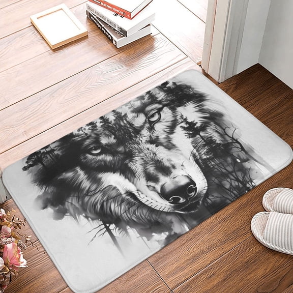 Front Door Mat Indoor Outdoor Outside Entrance - 16*24in Washable Majestic Wolf Landscape Thin Bathroom Rugs Fit Under Door, Bath Rugs for Bathroom, Kitchen Rugs Mats for Floor