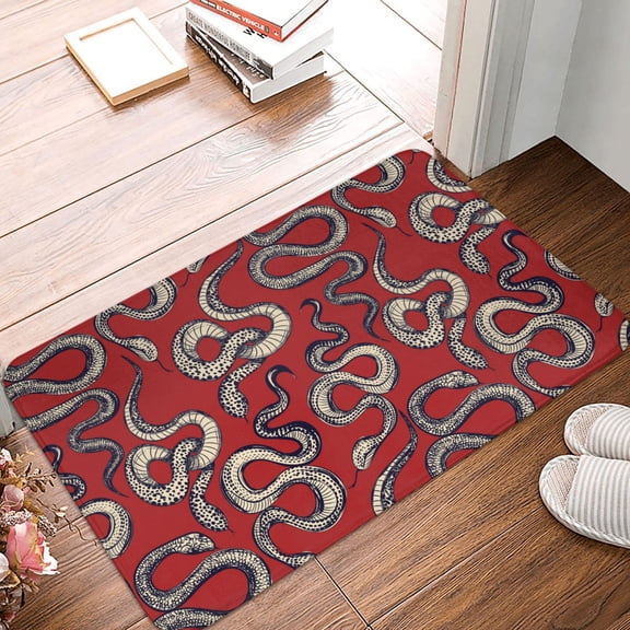 Front Door Mat Indoor Outdoor Outside Entrance - 16*24in Washable Minimalist Sketch Funny Snake Red Thin Bathroom Rugs Fit Under Door, Bath Rugs for Bathroom, Kitchen Rugs Mats for Floor