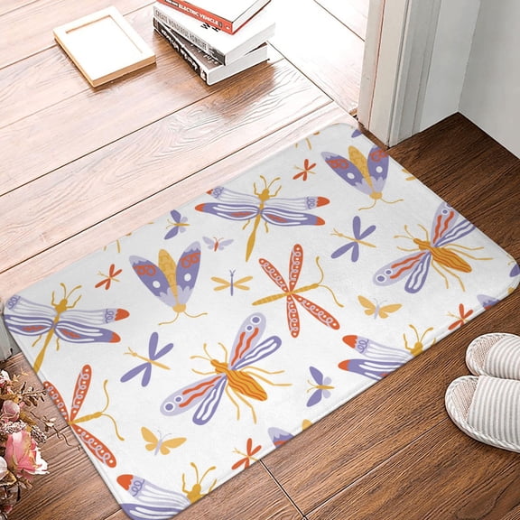 Front Door Mat Indoor Outdoor Outside Entrance - 16*24in Washable Moths Dragonflies Butterflies Thin Bathroom Rugs Fit Under Door, Bath Rugs for Bathroom, Kitchen Rugs Mats for Floor