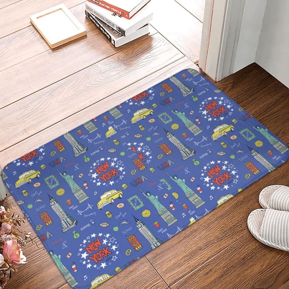 Front Door Mat Indoor Outdoor Outside Entrance - 16*24in Washable New-York City Thin Bathroom Rugs Fit Under Door, Bath Rugs for Bathroom, Kitchen Rugs Mats for Floor