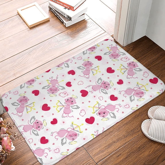 Front Door Mat Indoor Outdoor Outside Entrance - 16*24in Washable Pink Angel Thin Bathroom Rugs Fit Under Door, Bath Rugs for Bathroom, Kitchen Rugs Mats for Floor