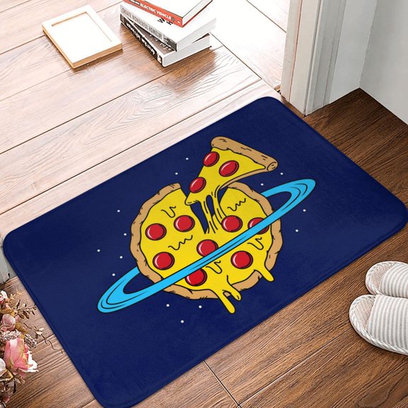 Front Door Mat Indoor Outdoor Outside Entrance - 16*24in Washable Planeta En Forma De Pizza Thin Bathroom Rugs Fit Under Door, Bath Rugs for Bathroom, Kitchen Rugs Mats for Floor