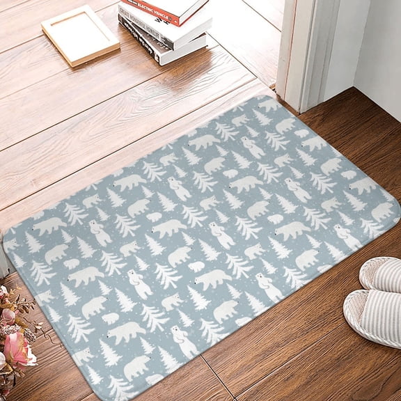 Front Door Mat Indoor Outdoor Outside Entrance - 16*24in Washable Polar Bears And Snowy Winter Thin Bathroom Rugs Fit Under Door, Bath Rugs for Bathroom, Kitchen Rugs Mats for Floor