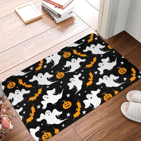 Front Door Mat Indoor Outdoor Outside Entrance - 16*24in Washable Pumpkins Halloween Ghost Thin Bathroom Rugs Fit Under Door, Bath Rugs for Bathroom, Kitchen Rugs Mats for Floor