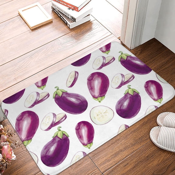 Front Door Mat Indoor Outdoor Outside Entrance - 16*24in Washable Purple Eggplant Slices Thin Bathroom Rugs Fit Under Door, Bath Rugs for Bathroom, Kitchen Rugs Mats for Floor