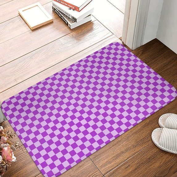 Front Door Mat Indoor Outdoor Outside Entrance - 16*24in Washable Purple Lilac Checkered Thin Bathroom Rugs Fit Under Door, Bath Rugs for Bathroom, Kitchen Rugs Mats for Floor