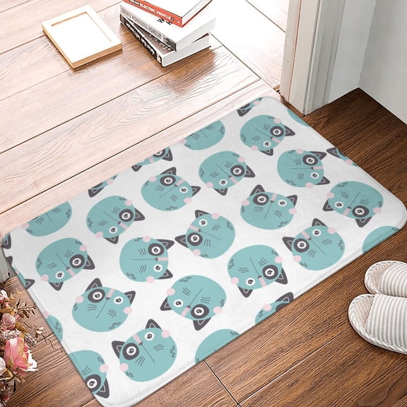 Front Door Mat Indoor Outdoor Outside Entrance - 16*24in Washable Quirky Cartoon Cat Face Thin Bathroom Rugs Fit Under Door, Bath Rugs for Bathroom, Kitchen Rugs Mats for Floor